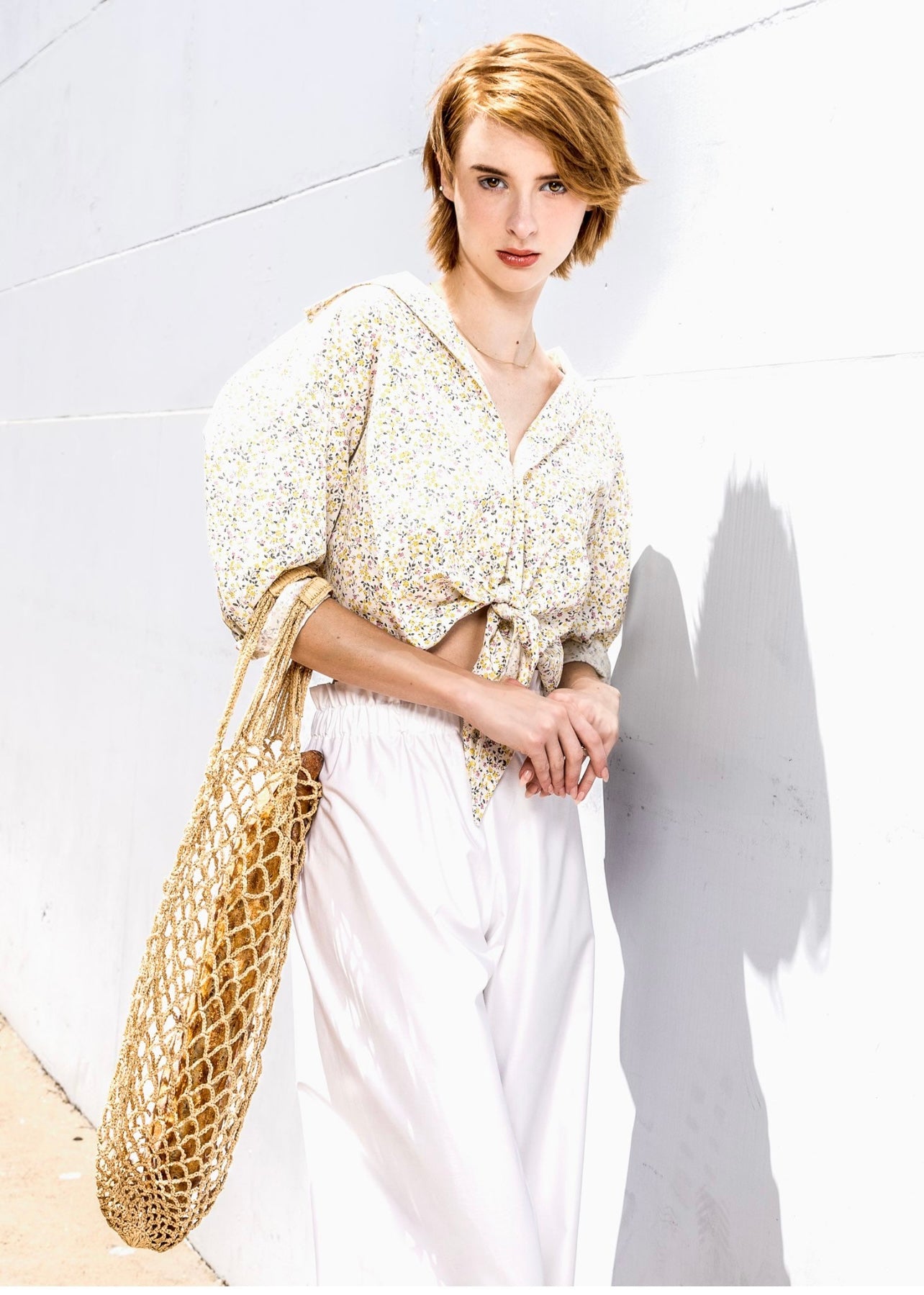 French Cuff Cotton Crop Pants