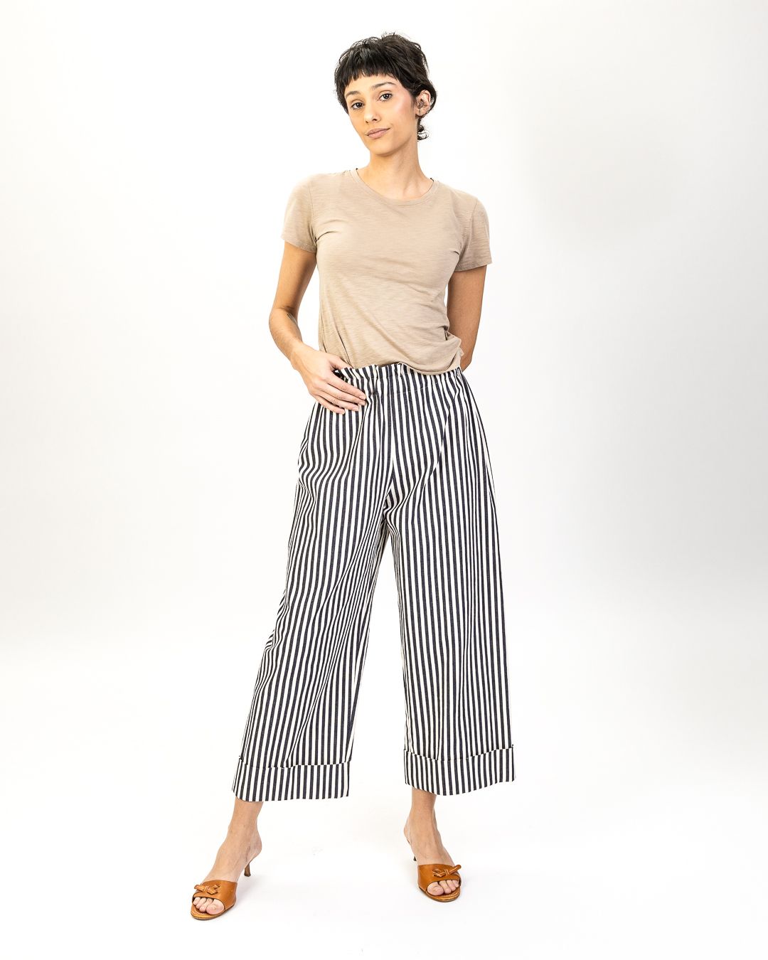 french cuffed striped pants