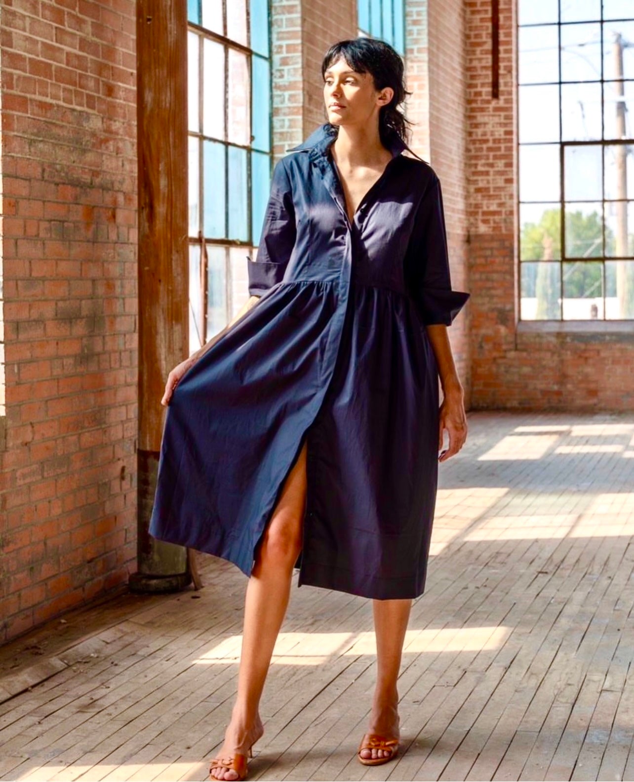 French Cotton Fitted Shirt Dress