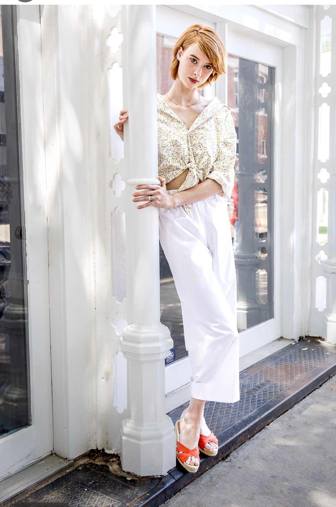 French Cuff Cotton Crop Pants