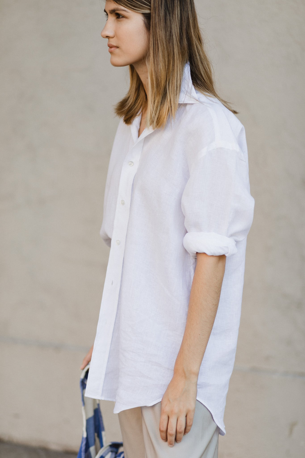 Boyfriend Button Down Shirt in White Linen