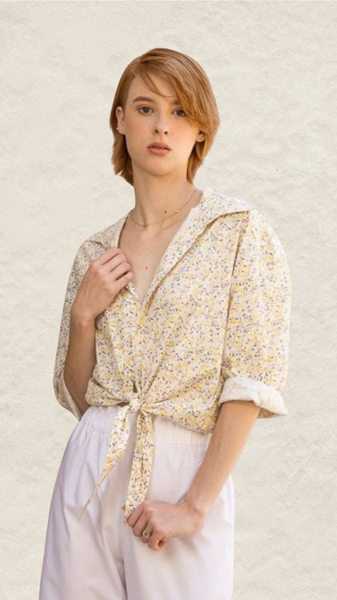 Cotton tie shirt 3/4 sleeve