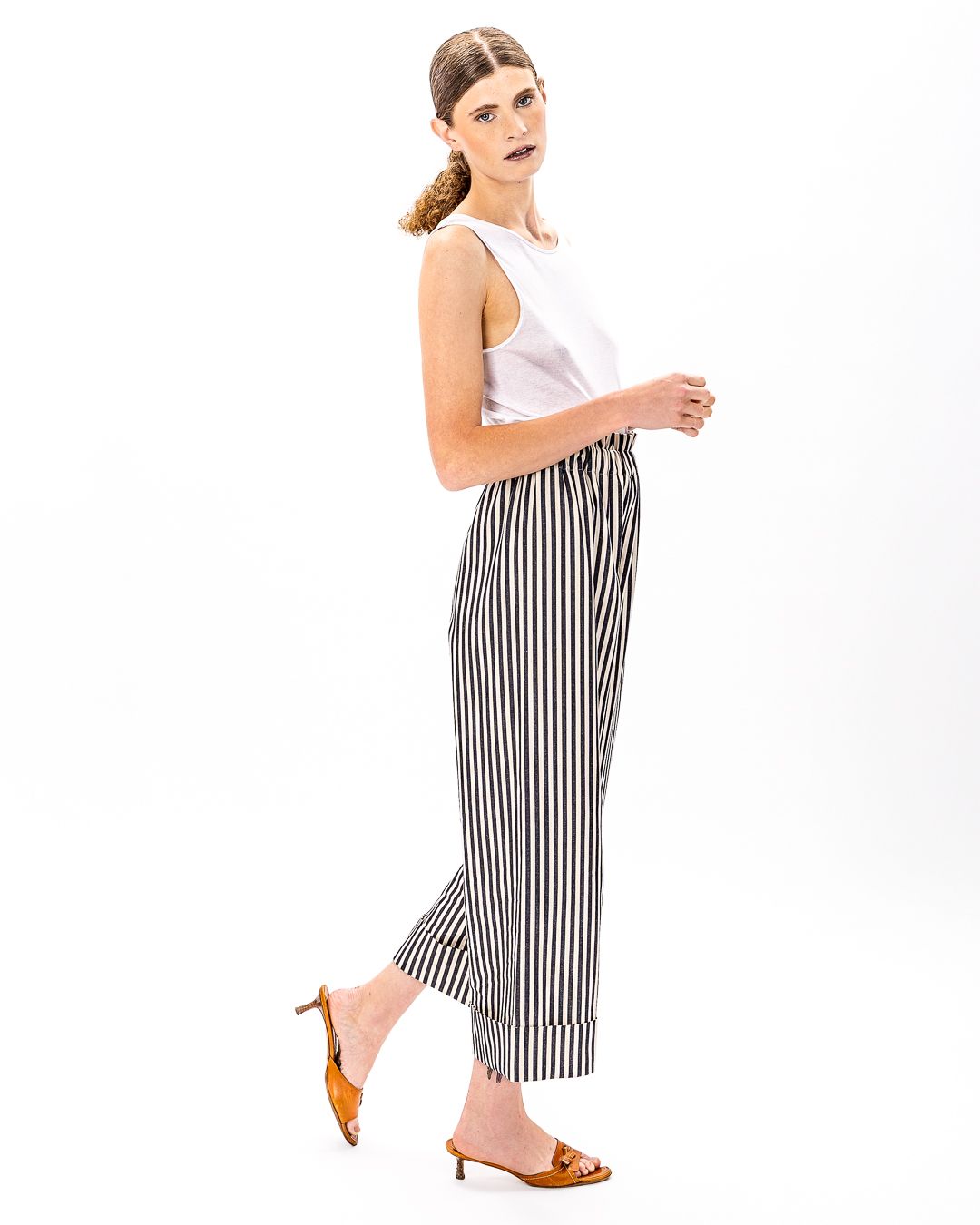 french cuffed striped pants