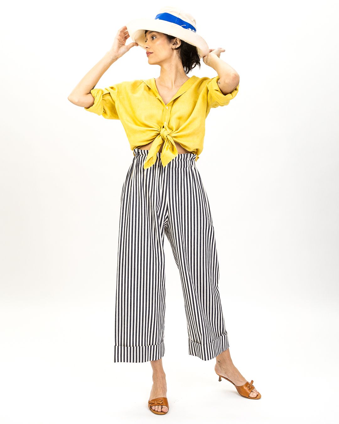 french cuffed striped pants