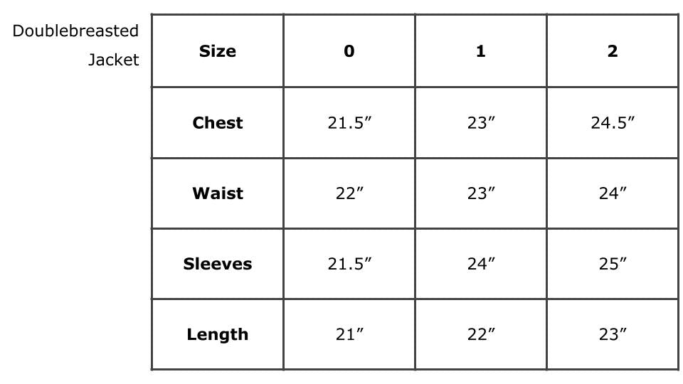French Double Breasted Jacket - Size Chart