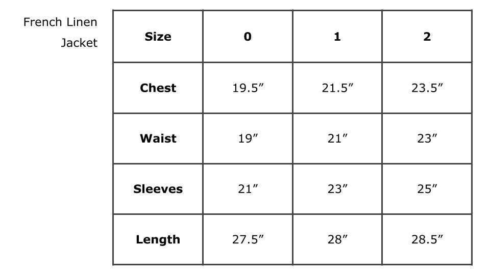 French Linen Jacket - Size Chart